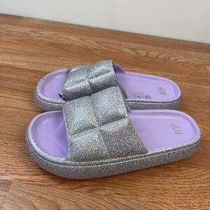 H&M Women's Quilted-Look Pool Shoes Slides Light Purple Glitter Size 8-9 NEW